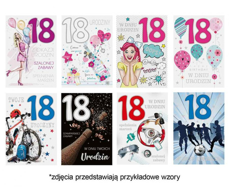 #ZK Laurka z cyframi na gąbkach exclusive B6GE 117x167 Urodziny 18-stka zest. 699 Grafika - Chłopak, Cyfry, Dziewczyna kk.