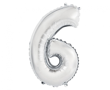 #BFC56 Balon foliowy "Cyfra 6", srebrna, 35 cm KK