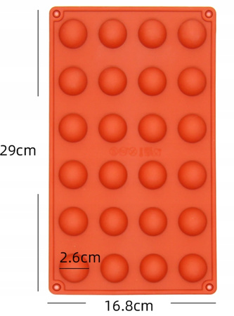 Foremka silikonowa PÓŁKULE 24 gniazd śr. 30 mm