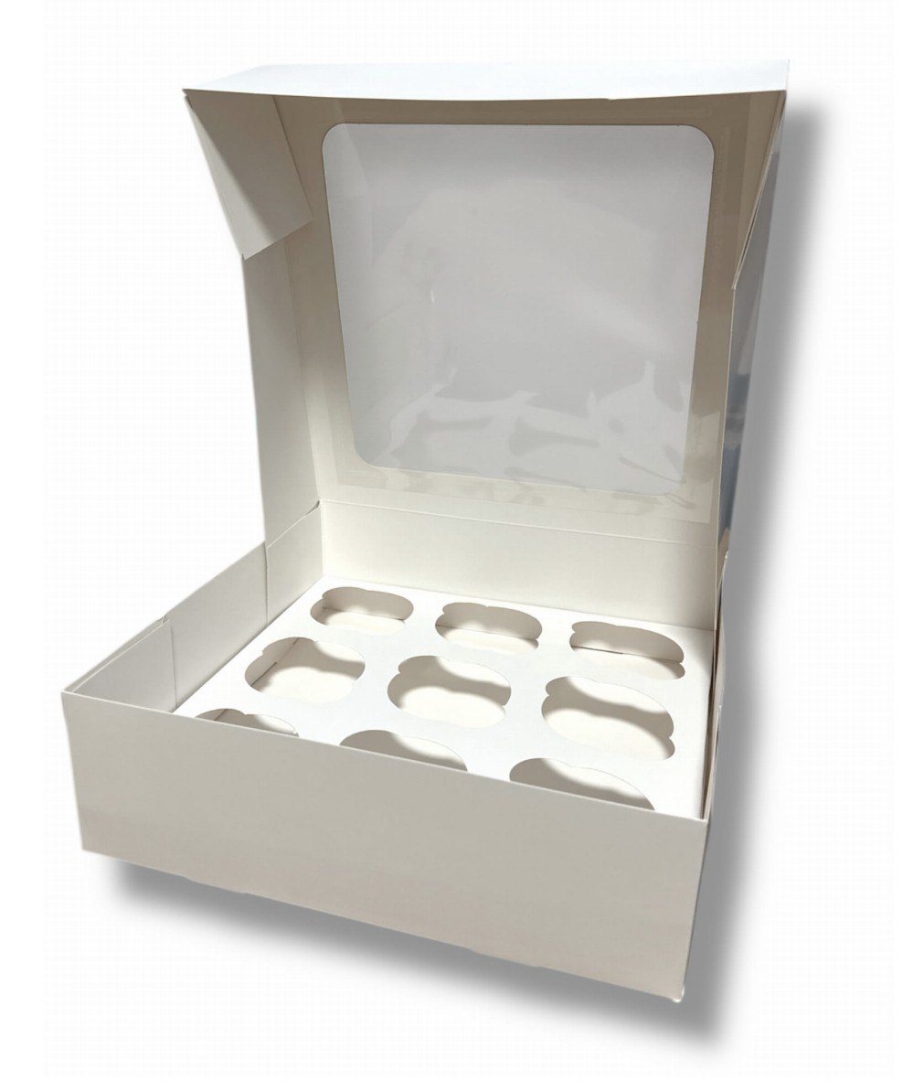 Pudełko na 9 muffinek białe - kratka-wkładka do stabilnego ułożenia babeczek