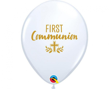#BL Balon QL 11" z nadr. First communion, biały/ 25 szt. KK