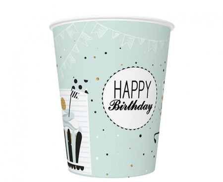 #ZKU Kubeczki pap. Mint and Happy B-day, 250 ml, 8 szt.