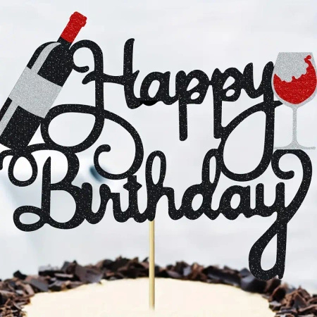 Topper na tort HAPPY BIRTHDAY KIELISZEK WINA WINO