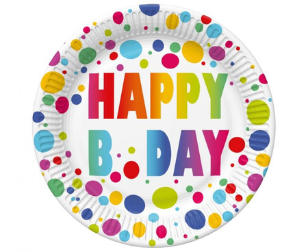 #ZTA Talerzyki papierowe Happy B'Day Dots, 18 cm,  8 szt.