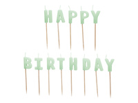 Świeczki urodzinowe Happy Birthday, 2,5 cm, jasny zielony (1 op. / 13 szt.)