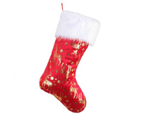 #STAI Skarpeta świąteczna, czerwona, w złote renifery, 49x22 cm