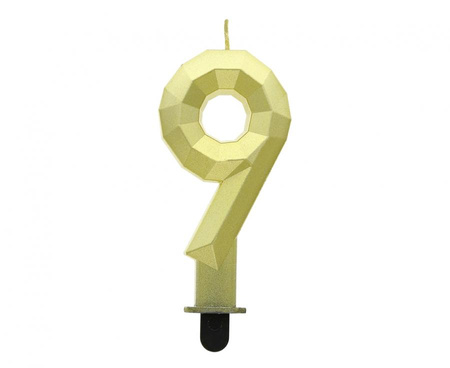 #SC21 Świeczka cyferka 9 - Diament, metalik złoty, 7.6 cm