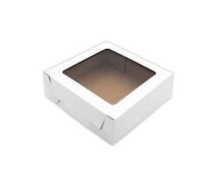 Pojemnik na ciasto ciastka muffinki z okienkiem 24x24x8 cm BIAŁE