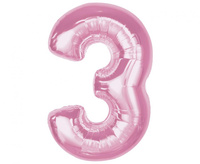 #BFC33 Balon foliowy Smart, cyfra 3, j. różowa, 92 cm  KK