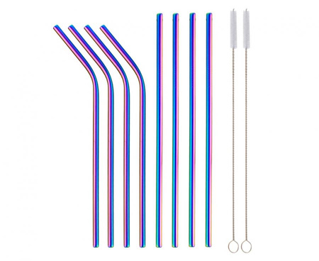 #ZSŁ Rurki metalowe, tęczowe, 4 proste, 4 zagięte i 2 szczoteczki KK