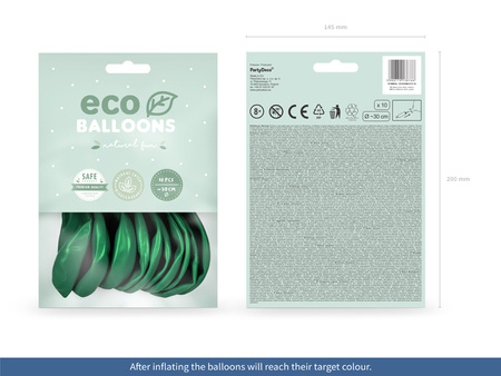 Balony Eco 30cm metalizowane, zielony (1 op. / 10 szt.)