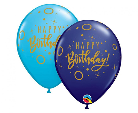 #BL Balon QL 11" z nadr. "Happy Birthday - Dots & Sprinkles", pastel granatowy i niebieski / 25 szt. KK