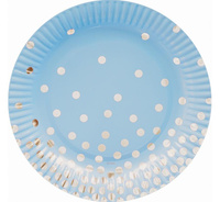 #ZTA Talerzyki papierowe "Srebrne groszki", niebieskie, 18 cm, 6 szt. KK