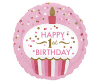 #BFK Balon foliowy 18'' CIR - "1st Birthday Cupcake Girl", zapakowany