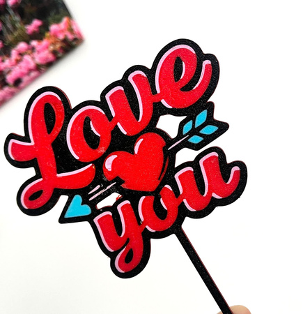 Topper na tort 16x11 cm SERCE LOVE YOU WALENTYNKI WZ.I