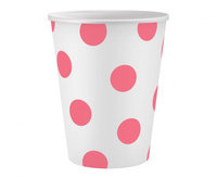 #ZKU_GD Kubeczki pap. białe, groszki różowe, certyfikat FSC, 250 ml, 6 szt.