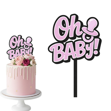 Topper na tort 16x12 cm OH BABY RÓŻOWY WZ.I