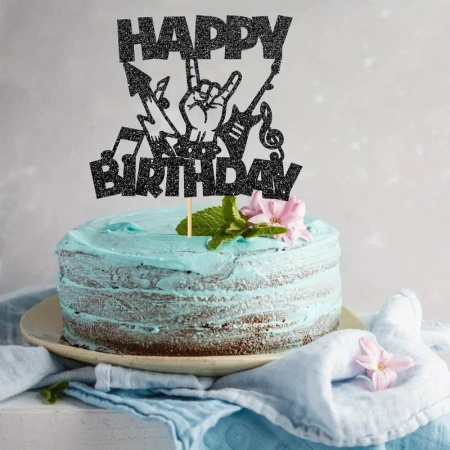 Papierowy topper na tort Happy Birthday MUZYKA ROCK GITARA