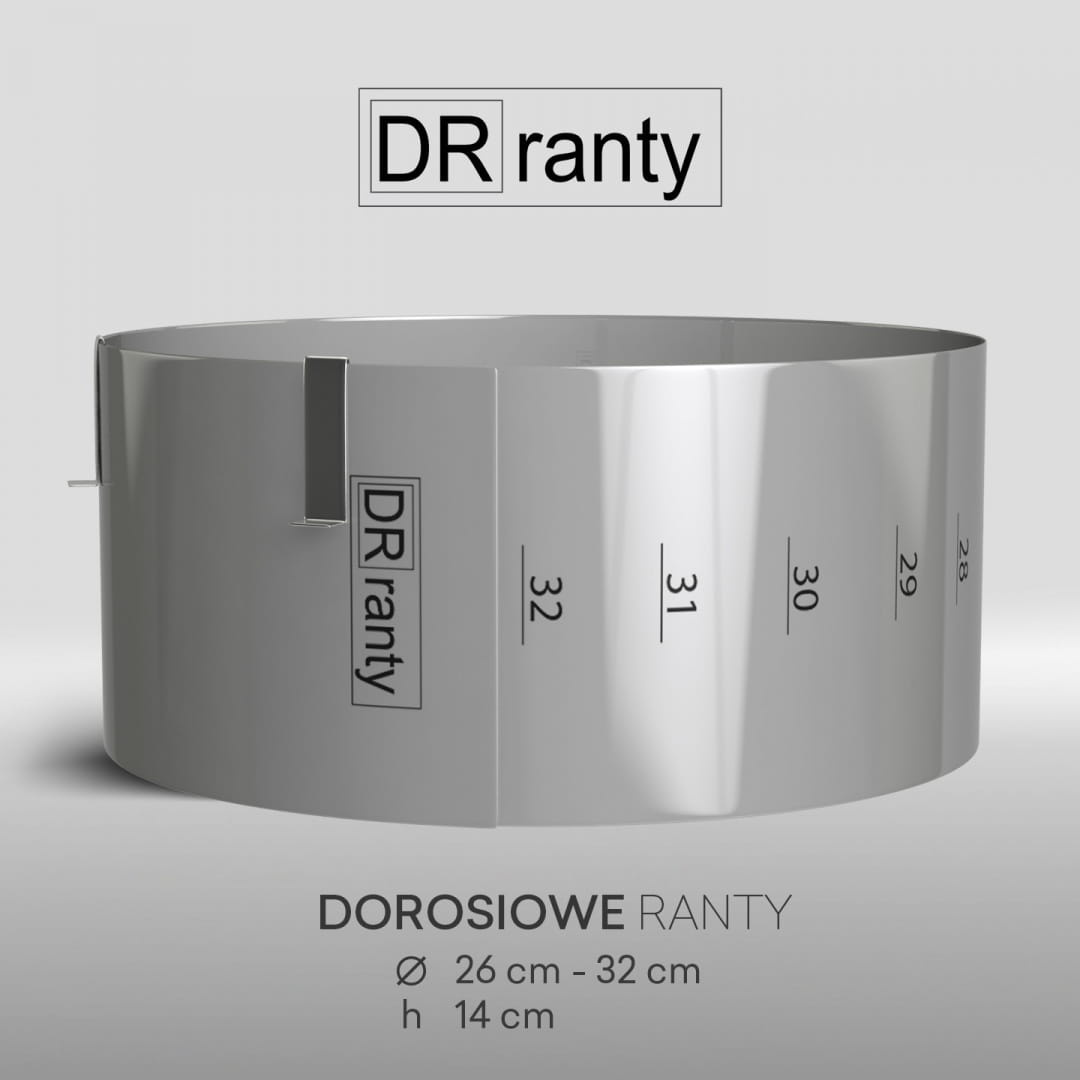 Rant regulowany z podziałką 26–32 cm, detal podziałki i regulacji