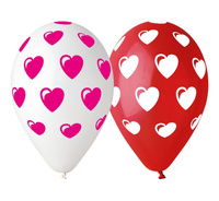 #BL Balony Premium Serduszka, czerwone i białe, 12 cali / 5 szt.