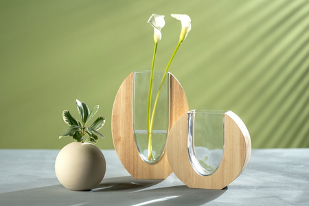 Wazon drewno/szkło 19cm LEGNO - Leonardo