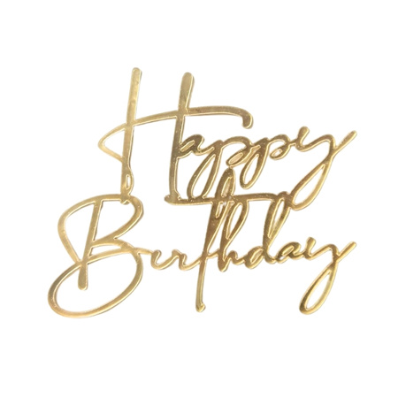 Akrylowy decor topper na bok tortu HAPPY BIRTHDAY ZŁOTY WZ.II