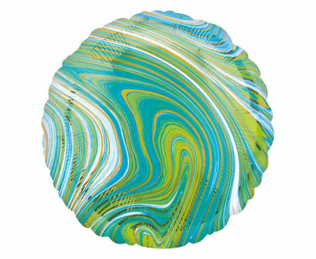 #BFK Balon foliowy 18" Marblez - okrągły niebiesko-zielony, zapakowany