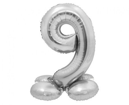 #BFC59 Balon foliowy Smart, Cyfra stojąca 9, srebrna, 72 cm KK