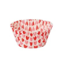 Papierowe papilotki białe w czerwono różowe SERDUSZKA 50x30 mm 50 szt.