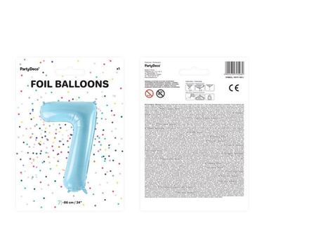 Balon foliowy Cyfra ''7'', 86cm, jasny niebieski Party Deco