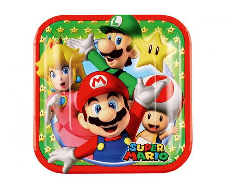 #ZTA Talerzyki papierowe Super Mario 18x18 cm, kwadratowe, 8 szt.