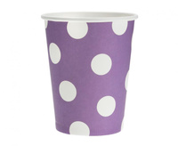#ZKU_GD Kubeczki pap. lawendowe, groszki białe, 270ml/6 szt.