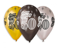 #BL Balony Premium Happy Birthday 50, metaliczne, 12 cali / 6 szt.