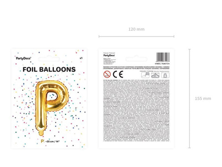 Balon foliowy Litera ''P'', 35cm, złoty