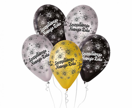 #BL Balony Premium "Szczęśliwego Nowego Roku", metaliczne, 12" / 6 szt.