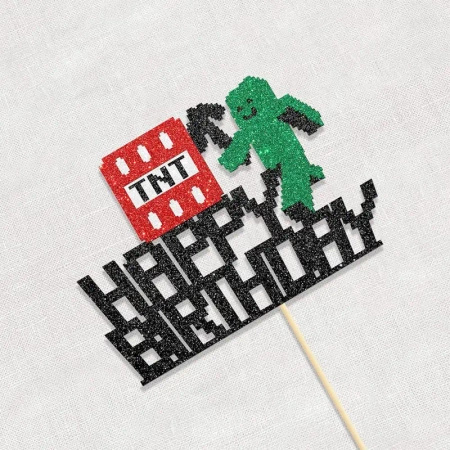 Papierowy topper na tort HAPPY BIRTHDAY MINECRAFT