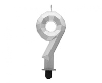 #SC17 Świeczka cyferka 9 - Diament, metalik srebrny, 7.6 cm