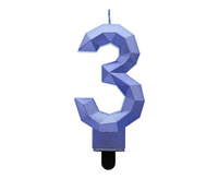#SC19 Świeczka cyferka 3 - Diament, metalik ciemnoniebieski, 7.6 cm KK