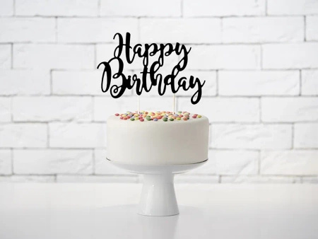 Topper na tort Happy Birthday, czarny, 22,5cm Party Deco