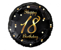 #BFK Balon foliowy B&C Happy 18 Birthday, czarny, nadruk złoty, 18 cali AA