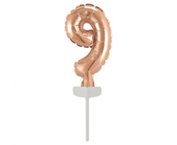 #BFC3 Balon foliowy B&C 13 cm na patyczku "Cyfra 9", różowo-złota