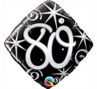 #BFK Balon foliowy 18" QL SHP "80, czarny serpentyny i gwiazdki" KK