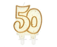 #SC2 Świeczka B&C cyferka "50", złoty kontur, 9 cm