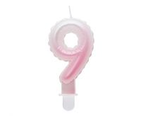 #SC12 Świeczka cyferka 9, ombre, perłowa biało-różowa, 7 cm KK