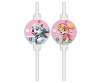 #ZSŁ Rurki (słomki) papierowe z medalionem Paw Patrol Skye & Everest, 4 szt.(papier FSC)