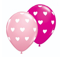 #BL Balon QL 11" z nadr. "Serca", pastel różowy i żurawinowy / 25 szt. KK