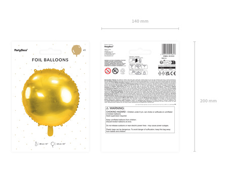 Balon foliowy okrągły Pastylka, 80 cm, złoty