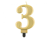 #SC11 Świeczka B&C cyferka 3, metalik złota, 8,0 cm