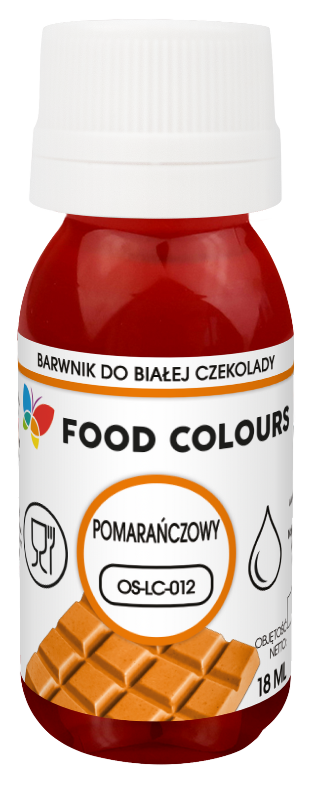 Barwnik do czekolady i mas tłustych pomarańczowy Food Colours 18 ml – opakowanie