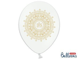 Balony Pierwsza Komunia Święta, Metaliczne Białe, 30cm, 50 szt.